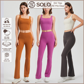 Tách Set Bộ Tập Gym Yoga Pilates Áo Bra Mút Đúc Quần Loe Cạp Cao Nâng Mông Thun Poly 2317 2382 Solo Sportswear