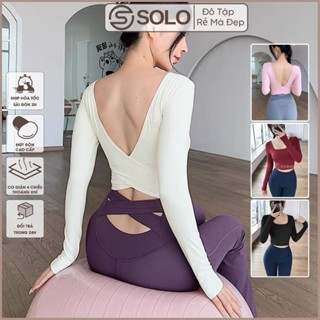  Áo Tập Gym Yoga Pilates Dài Tay CÓ MÚT Ôm Body Chéo Lưng Sexy Thun Poly Co Giãn Solo Sportswear 214 