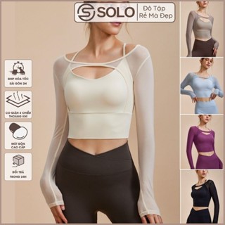 Áo Tập Yoga Gym PILATES Ôm Body Dài Tay Thể Thao Nữ Thun Poly Co Giãn Thoáng Mát SoloSportswear 1015