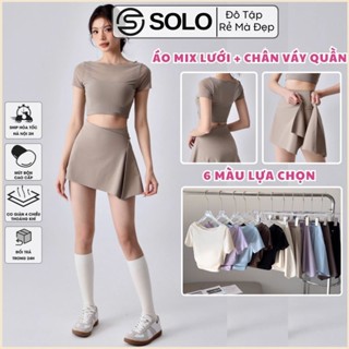 Áo Tập Pilates Pickle Ball Gym Yoga Phối Lưới Lulu Chân Váy Vạt Rời 3099 5206 Thun Poly Co Giãn Mịn