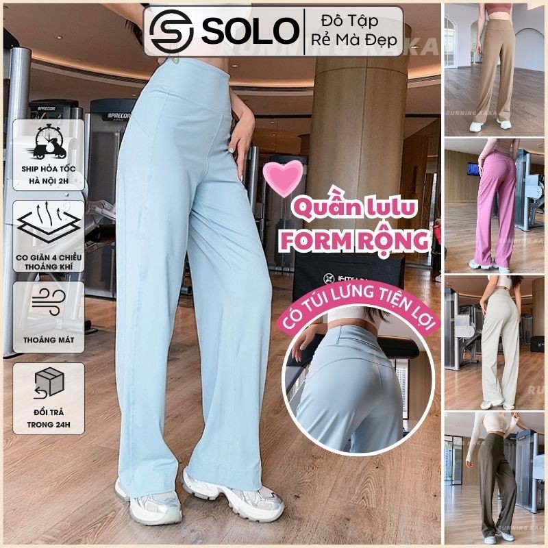 Quần Tập Gym Yoga Ống Suông Cạp Cao Form Rộng Có Túi 2838 687Thun Lulu Poly Co Giãn Solo Sportwear