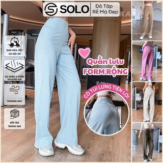 Quần Tập Gym Yoga Ống Suông Cạp Cao Form Rộng Có Túi 2838 687Thun Lulu Poly Co Giãn Solo Sportwear