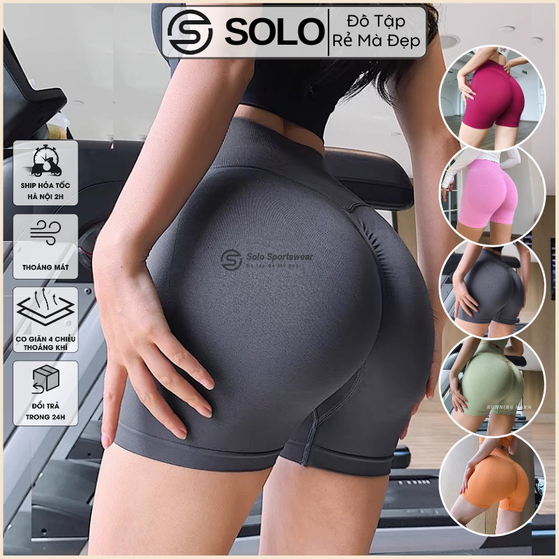 Quần Biker Short Đùi Tập GYM YOGa CHUN MÔNG Thun Dệt Co Giãn Cạp Cao Tôn Dáng 𝙎𝙤𝙡𝙤 𝙎𝙥𝙤𝙧𝙩𝙨𝙬𝙚𝙖𝙧 100