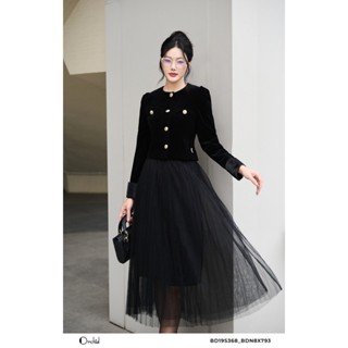  Chân váy voan ren dập ly đen freesize 2 lớp Orchid - BDN8X793 