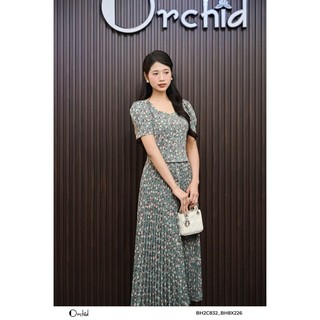 Áo sơ mi tơ hoa 3D dáng ngắn phối tay phồng tiểu thư Orchid - BH2C832