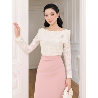  Áo kiểu ren hoa 3D dài tay cổ thuyền Orchid - BTZ4B048 