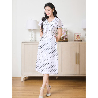 Đầm chiffon chấm bi dáng midi công sở Orchid - BH10X757