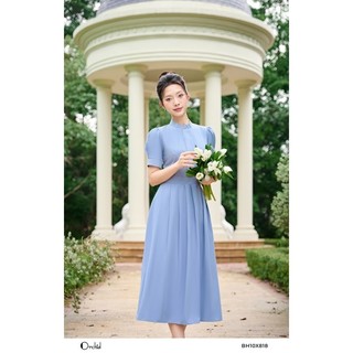 Đầm nữ chiết eo thiết kế cổ 3 phân tay phồng tiểu thư Orchid - BH10X818