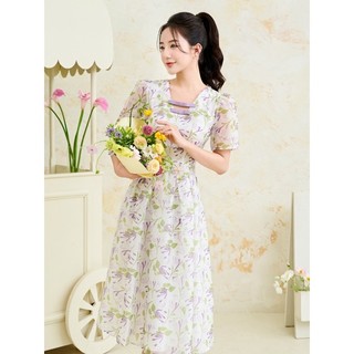 Đầm tơ hoa tím dáng xòe cộc tay tiểu thư Orchid - OH10X577