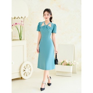 Đầm công sở dáng A dài thiết kế cổ chéo dây chất kate silk Orchid - BH10A427