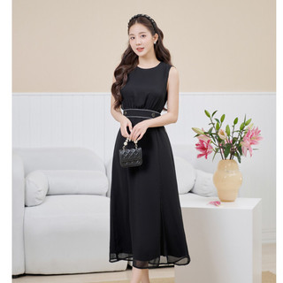 Đầm công sở nữ sát nách cổ tròn dáng dài tặng kèm thắt lưng thiết kế thanh lịch Orchid - AH9A153