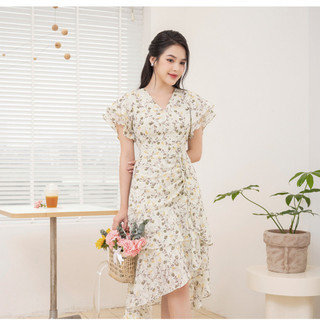Đầm hoa nhí thiết kế cổ V tay bèo phối tà lệch nhẹ nhàng nữ tính Orchid - AH10X091