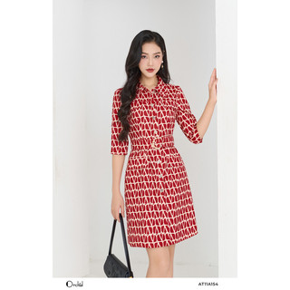 Đầm sơ mi công sở chất mango họa tiết thiết kế tay lỡ thanh lịch Orchid - AT11A154