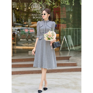 Đầm dạ tweed dáng xòe dày tay thiết kế tay bồng cổ đức tiểu thư Orchid - AD11X204