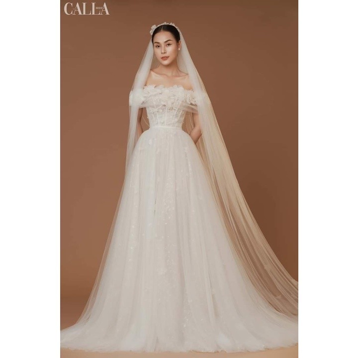 Váy cưới hoa nổi cao cấp, nàng dâu dịu dàng, nữ tính trong sáng như thiên thần