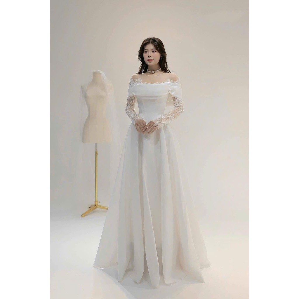 MẪU MỚI, MẪU HOT MÙA CƯỚI - ẢNH THẬT SHOP_ Váy tiệc, đi bàn, lễ cưới nhà thờ dài tay phối ren mi cao cấp