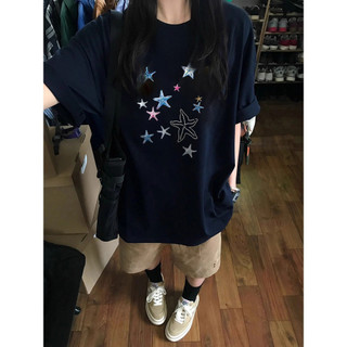  Áo phông nữ Xanh navy form rộng mùa hè hàn quốc style áo ngôi sao FOCUS local brand 