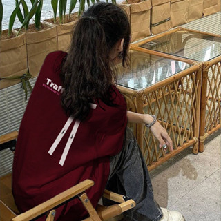 Focus áo phông nữ đỏ nơ local brand mùa hè vintage áo thun tết