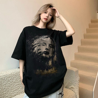 Focus Đen Áo phông nữ form rộng vintage girl phố logo in hình cổ tròn áo thun oversize 100%cotton local brand tay lơ