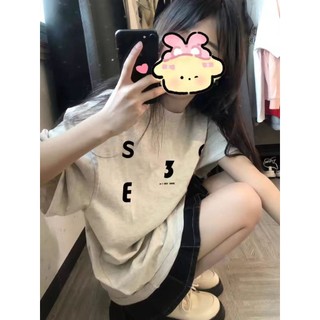FOCUS local brand fashion xám áo thun nữ tay ngắn cổ tròn form rộng tee 100%cotton