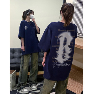 FOCUS local brand Áo phông unisex vintage Xanh tím than thời trang nữ tee oversize 100%cotton