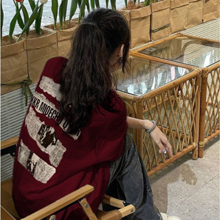 FOCUS local brand vintage Đỏ mận áo thun tay ngắn nữ 2024 cổ tròn unisex bigsize tee 100%cotton