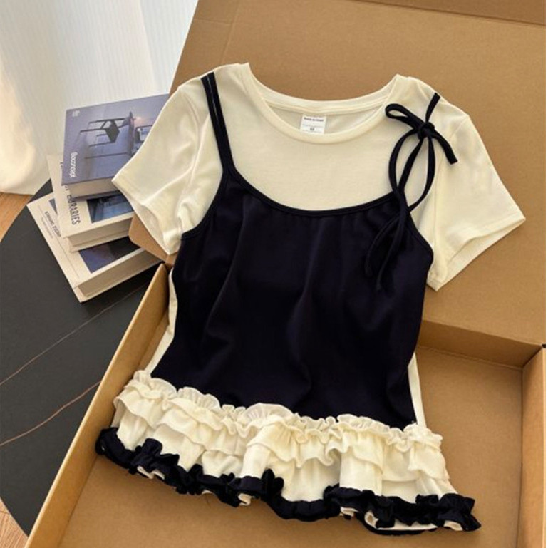 áo thun nữ ren hai mảnh giả thiết kế phong cách Hàn Quốc CLOT áo thun local brand