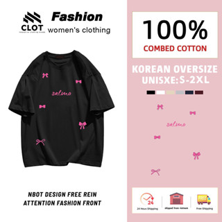  CLOT Áo phông nữ Đen form rộng cổ tròn áo thun nơ in hình outerity áo ullzang hàn quốc local brand Y1571 