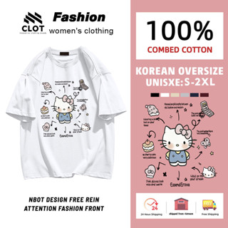  Áo thun  nữ  trắng 100% cotton  kiểu dáng cute hàn quốc đẹp hello kitty  mùa hè CLOT áo phông local brand 