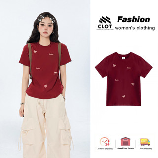 áo thun baby tee Đỏ mận kiểu ôm 100% cotton chất lượng cao ôm eo mùa hè ôm body CLOT áo phông local brand