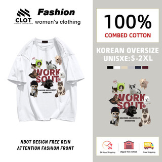 100% cotton Áo phông nữ Trắng form rộng mùa hè cổ tròn con mèo in hình cute fashion CLOT  local brand
