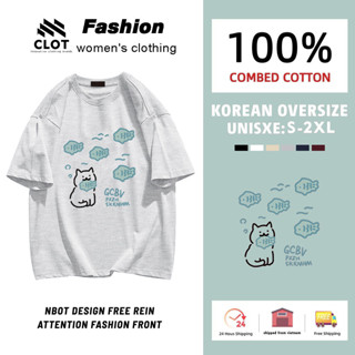 Áo thun đẹp nữ Xám form rộng cổ tròn hàn quốc cute cat CLOT local brand