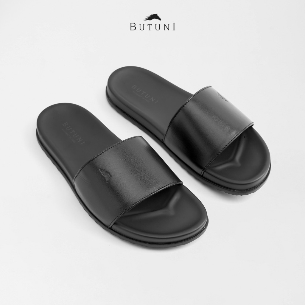 Dép Quai Ngang Da Bò BUTUNI Single Slippers Đế Cao Su Bảo Hành 12 Tháng