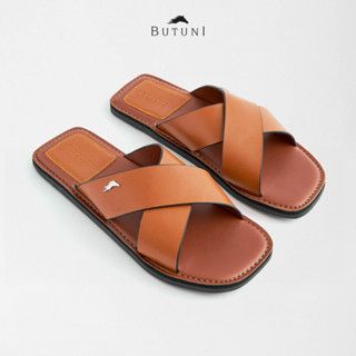 Dép Da Nam Quai Chéo BUTUNI Terra S Cross Slippers, Dép Nam Quai Da Bê Bảo Hành 12 Tháng