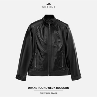 Áo Da Áo Khoác Da Nam Da Cừu BUTUNI Drake Round Neck Blouson Lót Lông Cừu Cao Cấp Bảo Hành 5 Năm