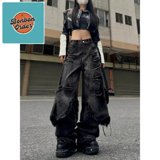 [SẴN 4XL] Quần jean giả hai mảnh High Street của Mỹ dành cho nam và nữ ống rộng hiphop đường phố hip-hop