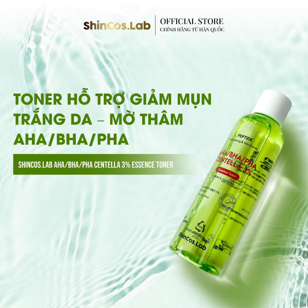 Toner Hỗ Trợ Giảm Mụn AHA/BHA/PHA, Trắng Da, Mờ Thâm – SHINCOS.LAB AHA/BHA/PHA CENTELLA 3% ESSENCE T