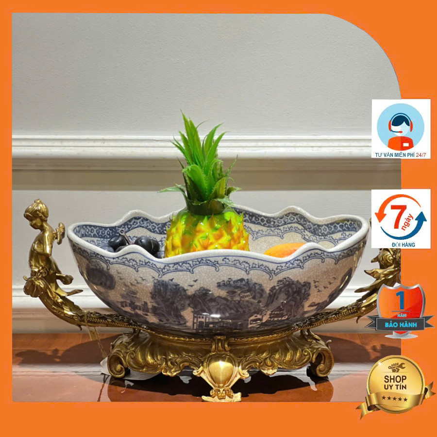 Đĩa quả cao cấp hoa văn xanh trắng cổ điển đẹp hoài cổ CB36-DQ1