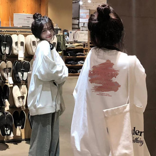  FOCUS local brand retro Trắng áo nỉ sweater dài tay nữ bigsize levents 100%cotton 