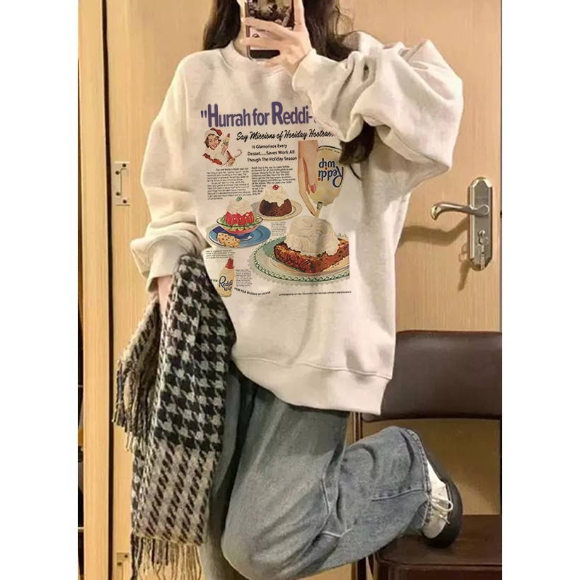 Focus local brand áo dài tay vintage trắng tròn áo nỉ nữ dày sweater bigsize unisex levents 100%cott