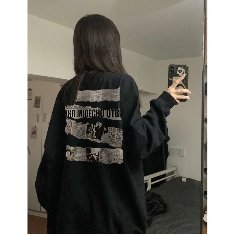Focus local brand đen vintage long sleeve for nữ plain áo nỉ sweater oversized unisex levents áo kho