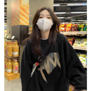  FOCUS local brand fashion retro đen áo nỉ dài tay nữ form rộng sweater levents 100%cotton 