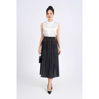  FJD51129 - Chân váy công sở vải thô lụa dáng suông cạp phối kim loại trang trí thân váy xếp ly tạo kiểu - PANTIO 