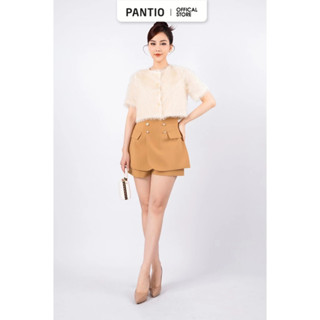FAK11340 - Áo kiểu dạo phố vải len lông dáng croptop có lót vải habutai cổ tròn cài cúc - PANTIO