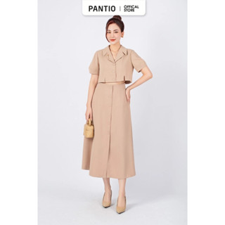 BAS13039 - Áo vest công sở vải tuytsi dáng croptop cổ hai ve cài cúc bọc gấu xẻ tạo kiểu kèm cài áo trang trí - PANTIO