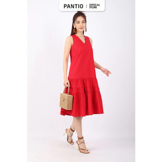 FDP33155 - Đầm dạo phố vải  thô dáng xòe ngực cut - PANTIO