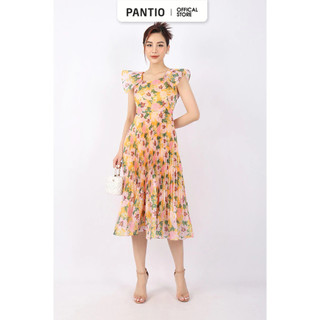 FDP33079 - Đầm dạo phố vải tơ dáng xòe chân rập ly cổ vuông tay cánh tiên khóa thân sau - PANTIO