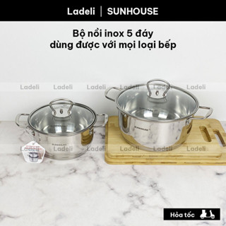 Bộ nồi inox 5 đáy SUNHOUSE SHG2502M /788 nồi 16+20cm đáy từ dùng được với bếp từ gas hồng ngoại