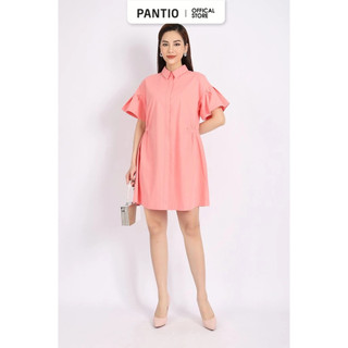 FDC33695 - Đầm công sở vải thô dáng A cổ đức tay xếp li loe to eo xếp nhún tạo kiểu - PANTIO