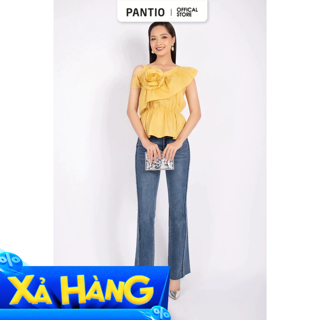 FAK31212 - Áo kiểu dạo phố vải thô dáng peplum eo bo chun vai lệch phối bèo tạo nơ 3D - PANTIO | BigBuy360 - bigbuy360.vn